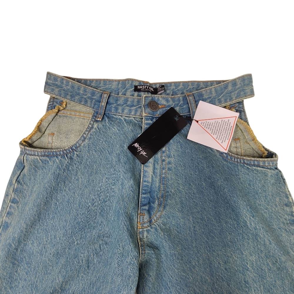 NASTY GALS Jeans Side Cut Out Wide Leg Sz 6 NWT 100% Cotton - Picture 9 of 15
